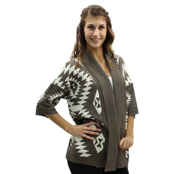 Aztec Print Open Front Cardigan Sweater - Picture 2 of 4